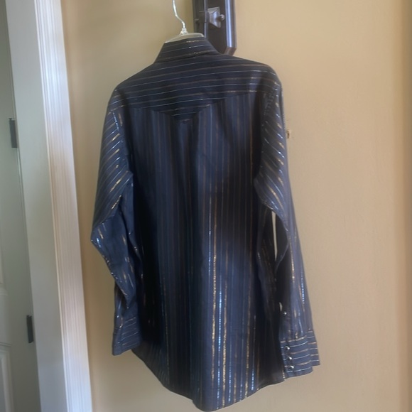Panhandle Slim Pearl Snap Black With Gold Threading Long Sleeve Shirt Size 16-35 - Picture 5 of 14
